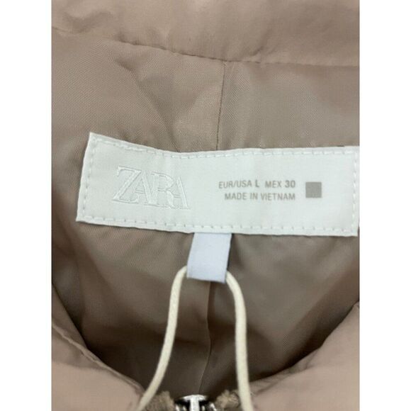 Zara Womens Jacket Large L Cropped Pleated Khaki Beige Full Zip 2753/034 NWT - Picture 4 of 10